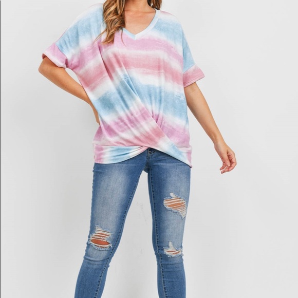 Pink Sea Foam Tie Dye Twist Top - Picture 2 of 4